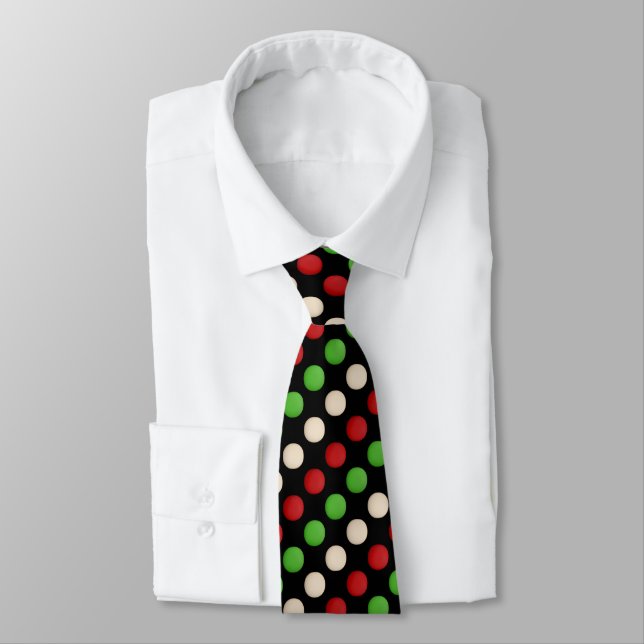 Red Green White Black Polka Dot Tie (Tied)