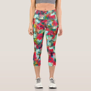 Red Green White Blue Yellow Abstraction Capri Leggings