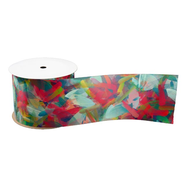 Red Green White Blue Yellow Abstraction Satin Ribbon (Spool)