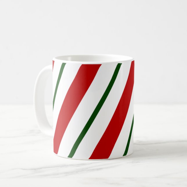  Red Green & White Candy Cane Stripes Christmas Coffee Mug (Front Left)