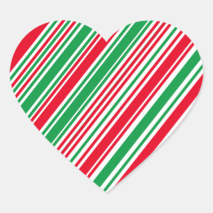Red Green White Candy Cane Strips Heart Sticker
