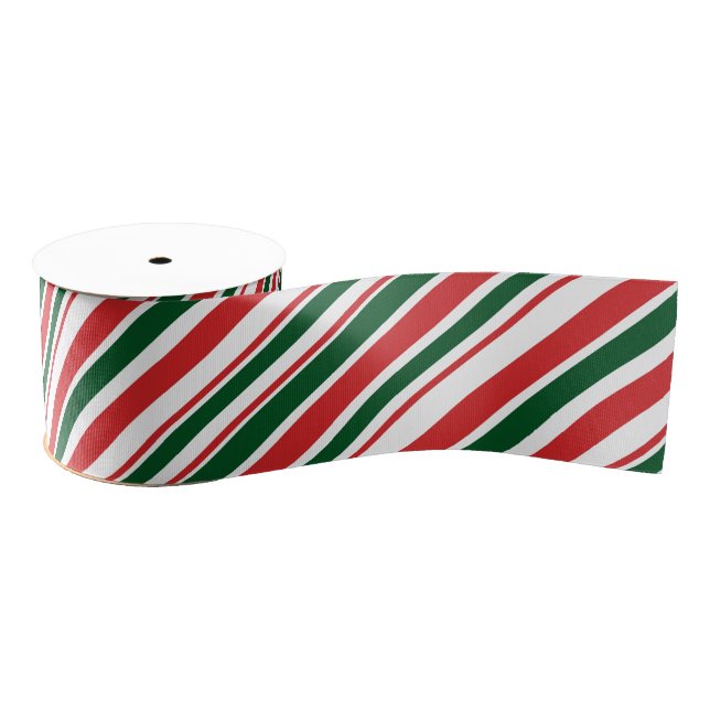 Red Green White Candy Stripes Grosgrain Ribbon (Spool)