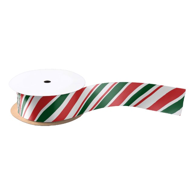 Red Green White Candy Stripes Satin Ribbon (Spool)