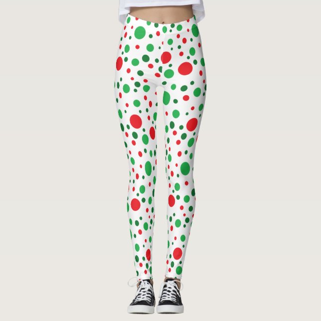 Red Green White Christmas Holiday Leggings (Front)