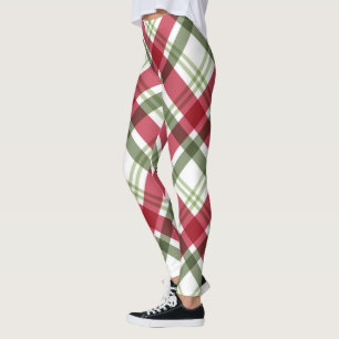 Red Green White Christmas Plaid Leggings