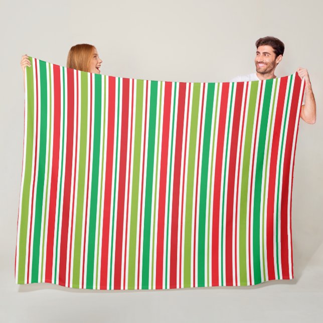 RED GREEN WHITE CHRISTMAS STRIPES FLEECE BLANKET (In Situ)