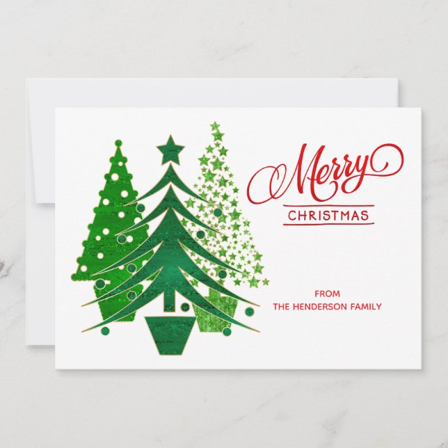 Red, Green, White Christmas Trees Photo Card (Front)