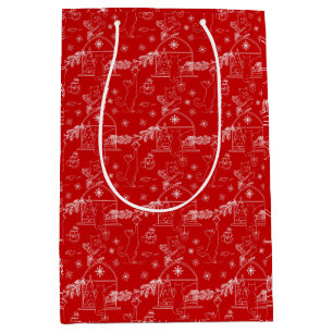 Red green & white Christmas winter cats Medium Gift Bag