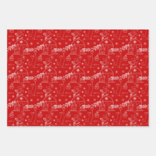 Red green & white Christmas winter cats Wrapping Paper Sheet