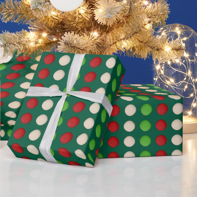 Red Green White Dots Wrapping Paper (Holidays)