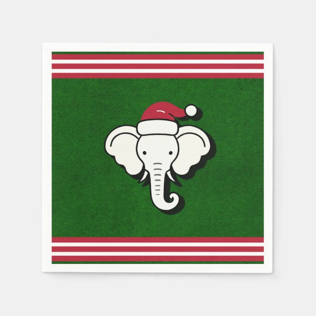 Red & Green White Elephant Gift Christmas Party Napkin (Front)