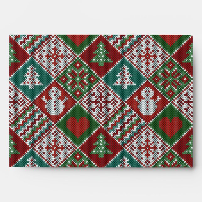Red Green White Faux Knit Christmas Pattern  Envelope (Front)