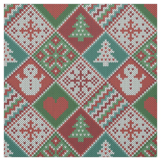 Red Green White Faux Knit Christmas Pattern Fabric (Swatch)