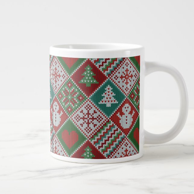 Red Green White Faux Knit Christmas Pattern Large Coffee Mug (Right)