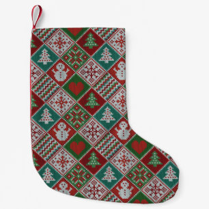 Red Green White Faux Knit Christmas Pattern Small Christmas Stocking