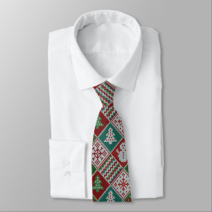 Red Green White Faux Knit Christmas Pattern  Tie