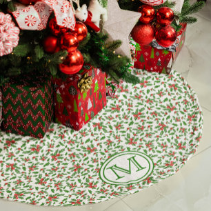 Red Green White Holly Berry Personalised Monogram Brushed Polyester Tree Skirt