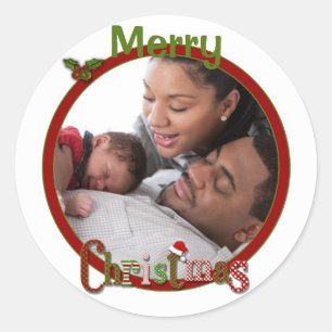 Red, Green, White Merry Christmas Photo Sticker