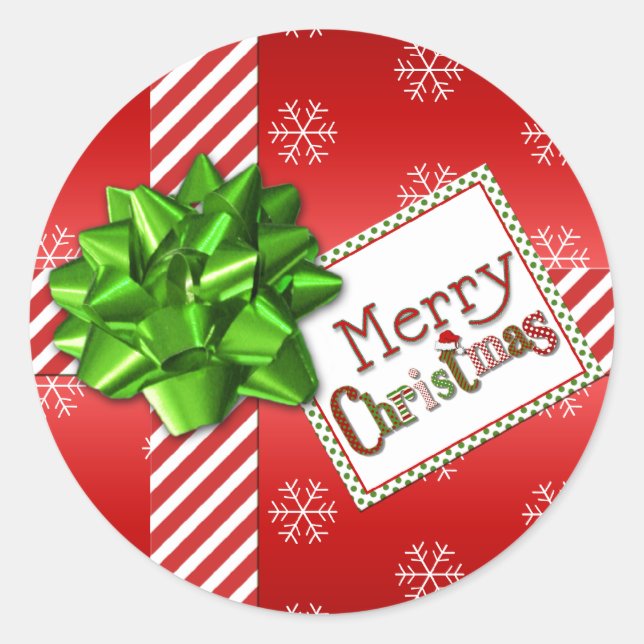 Red, Green, White Merry Christmas Sticker (Front)