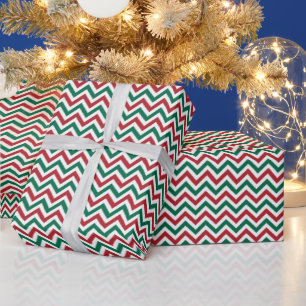 Red Green White Modern Zig Zag Christmas Wrapping Paper