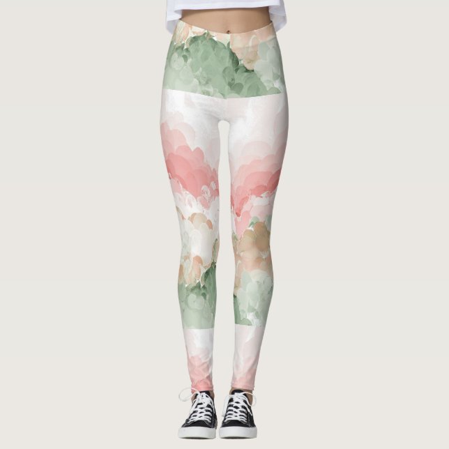 Red Green White Multi shade watercolor Leggings (Front)