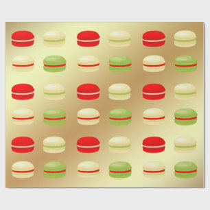 Red Green White on Gold Christmas French Macarons Wrapping Paper