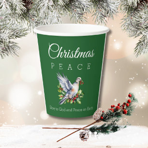 Red Green White Peace Dove Christian Christmas Paper Cups