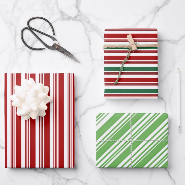 Red Green White Peppermint Stripes  Wrapping Paper Sheet (Front)