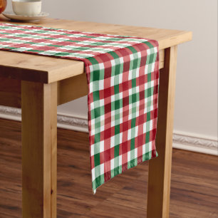 Red Green White Plaid Cheerful Medium Table Runner