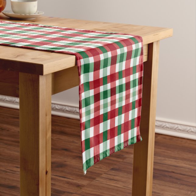 Red Green White Plaid Cheerful Medium Table Runner (In Situ)