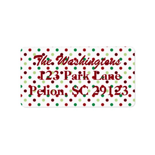 Red Green & White Polka Dot Christmas Address Label