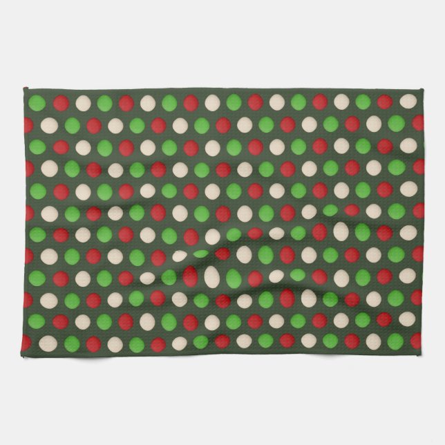 Red Green White Polka Dot Pattern Tea Towel (Horizontal)