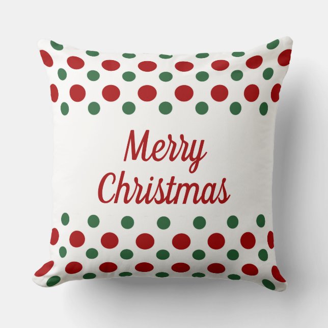 Red Green White Polka Dots Merry Christmas Cushion (Front)