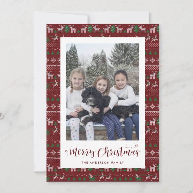 Red Green White Santa Claus Photo Christmas Cards (Front)