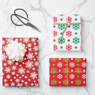 Red Green White Snowflake Holiday Christmas Trendy Wrapping Paper Sheet