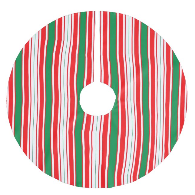 Red Green & White Stripe Christmas Tree Skirt (Front)