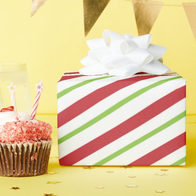 Red Green White Striped  Wrapping Paper (Birthday Party)