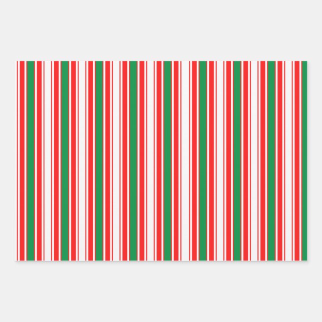 Red Green White Stripes and Gold Stars  Wrapping Paper Sheet (Front)