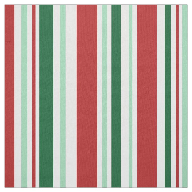 Red, Green, White Stripes Christmas Fabric (Swatch)