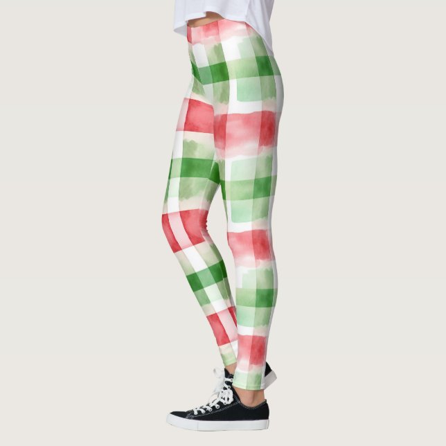 Red Green White Stripes Leggings (Left)