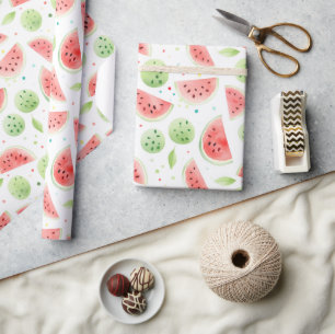 Red Green White Watermelons Birthday Wrapping Paper