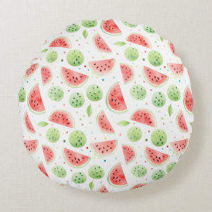 Red Green White Watermelons   Round Cushion