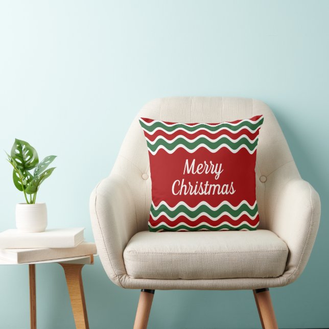 Red Green White Wave Stripes Merry Christmas Cushion (Chair)