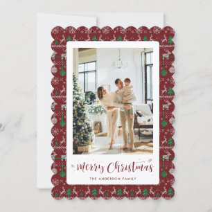 Red Green White Winter Pattern Photo Christmas Holiday Card