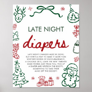 Red Green Winter Baby Shower Late Night Diapers Poster