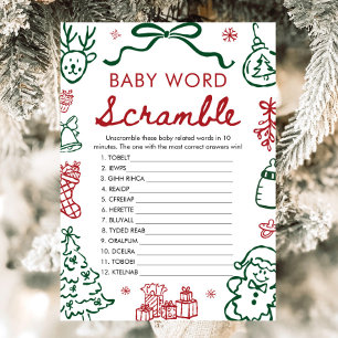 Red Green Winter Christmas Baby Word Scramble Game Invitation