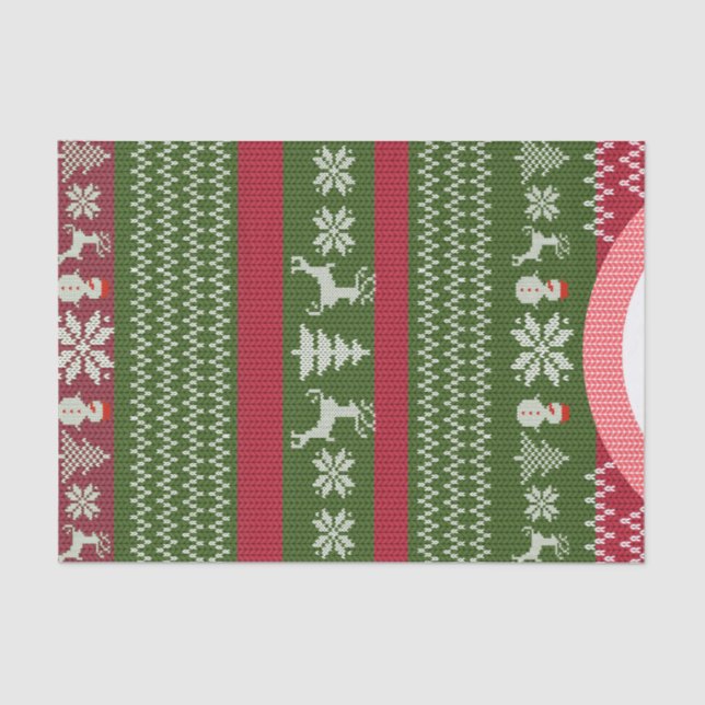Red Green Winter Christmas Holiday Sweater Custom Tissue Paper (Front)