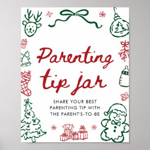 Red Green Winter Christmas Parenting Tip Jar Game Poster