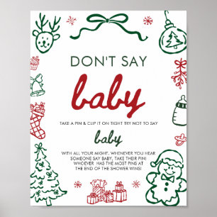 Red Green Winter Don't Say Baby Baby Shower Game Poster