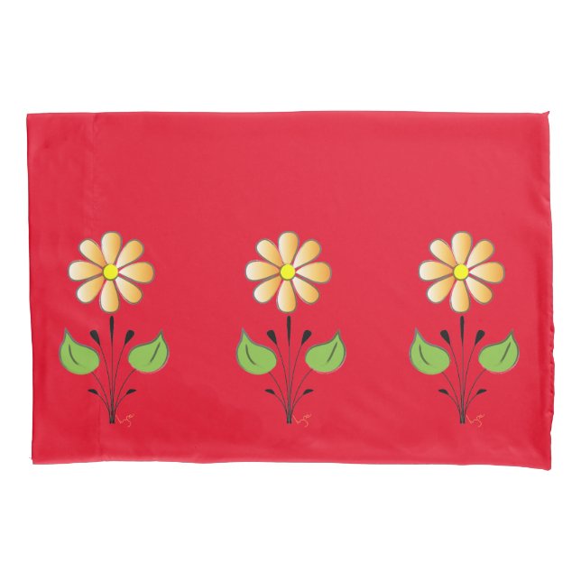 Red Green with Orange Flower Pattern Stylish Pillowcase (Front)